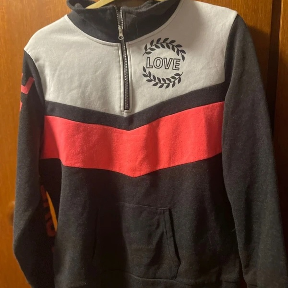 Men's Black and Red Quarter-Zip Sweater